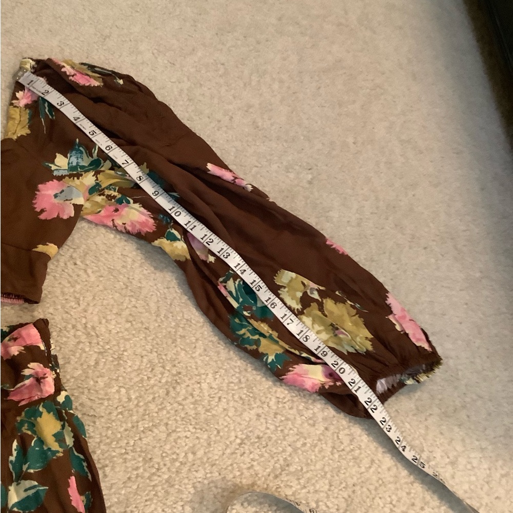 New Free People Dust Til Dawn Boho Brown Floral Long Sleeve Shorts Set Whimsy XS - Picture 10 of 16